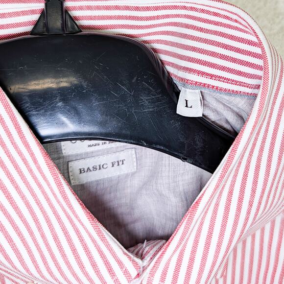 Brunello Cucinelli Button Down Shirt Oxford cotton Large Red White stripe - Picture 5 of 9